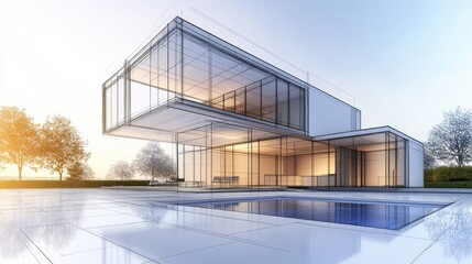 Poster - 3D illustration of a modern architectural design sketch