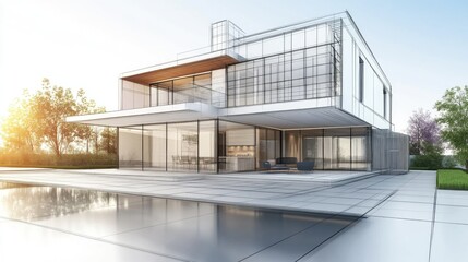 Poster - 3D illustration of a modern house design sketch