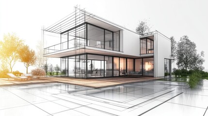 Poster - 3D illustration of an architectural house design project sketch