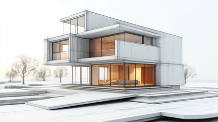 Poster - 3D illustration of an architectural house design sketch