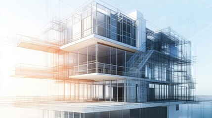 Poster - 3D illustration of an architectural sketch for a residential building design