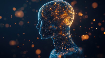 Poster - 3D illustration of artificial intelligence and machine learning concepts featuring a virtual human with disrupted connection data