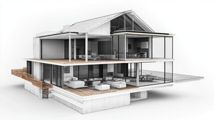 Poster - 3D illustration of architectural house design