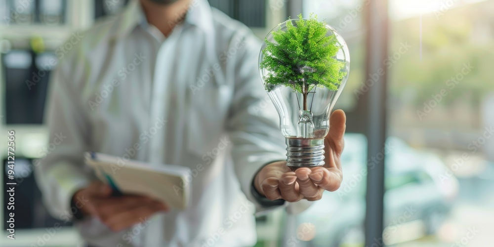 Ecological Inovation The EcoFriendly Innovation illustration features a plant growing in a ...