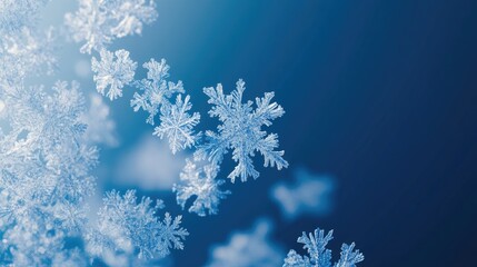 Poster - 3D particles of winter snowflakes on a blue gradient backdrop