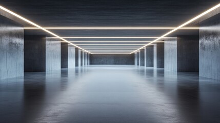 Poster - 3D render of an abstract futuristic architectural space featuring a vacant concrete floor ideal for a car showcase