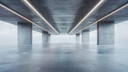 Poster - 3d render of an abstract futuristic architectural space featuring a vacant concrete floor ideal for 