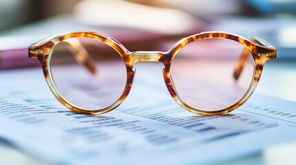 A pair of a close up shot of glasses on top of paper, AI