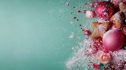 Wall Mural -   A photo of a coffee and powdered sugar with a rose on top of the mound