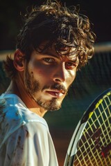 Wall Mural - A person holding a tennis racket on a tennis court