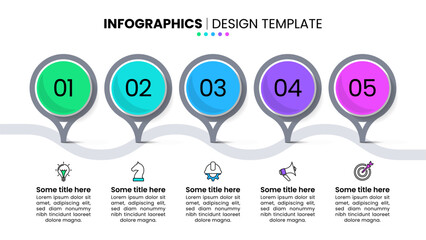 Canvas Print - Infographic template. A zigzag line with 5 steps