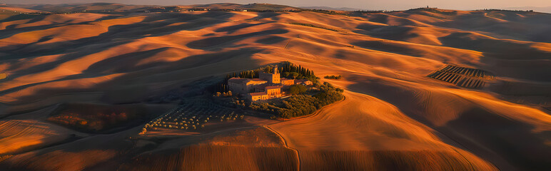 Wall Mural - Aerial view of Val d'orcia and Crete Senesi, Asciano, Siena, Italy.