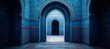 © Hero Design - Blue mosque entrance interior. Muslim islam culture building. Generative AI technology.