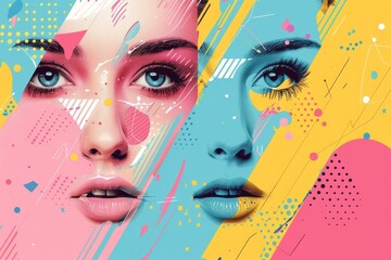 abstract art female face on bright background