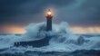 © Attasit - Lone lighthouse standing against a stormy sea, with dramatic lighting highlighting its resilience