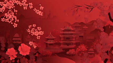 Wall Mural - The temple fair of Chinese New Year 2025 is beautifully illustrated with paper cut art.