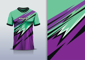 Wall Mural - Sport jersey design template mockup stripe line racing for football soccer, running, esports, purple green white black color