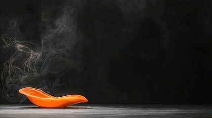 Wall Mural -   An orange object sits on a floor with steam rising from its head