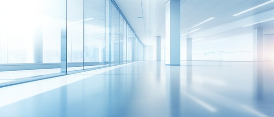 Wall Mural - blue blurred background image of a spacious office or mall hallway