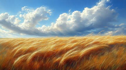 Wall Mural - Golden Wheat Field Under a Vibrant Blue Sky with Dramatic Clouds Capturing the Beauty of Nature and Agriculture in a Serene Rural Landscape