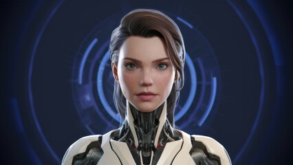 Poster - 3D rendering of a futuristic female cyborg character. Not AI-generated content.
