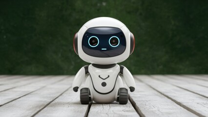 Poster - 3D rendering of an adorable small artificial intelligence personal assistant robot with a cartoonish design, isolated on a white background.