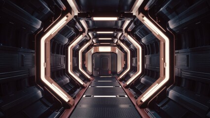 Poster - 3D visualization of a futuristic spacecraft corridor