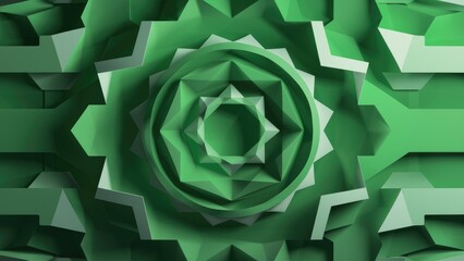Poster - Abstract 3D background featuring layered paper cut patterns with green gradients.