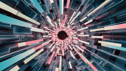 Poster - abstract 3d illustration featuring glass tunnels and dynamic ribbons, ideal for graphic design and c