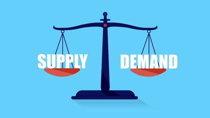 Wall Mural - law of supply and demand - weight scale balancing the supply of goods or services up and down. flat 