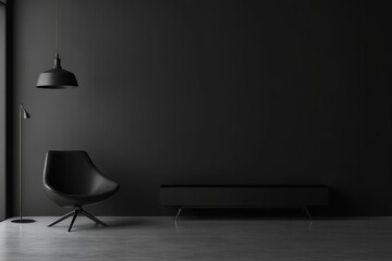 Sticker - Interior of a dark living room with an armchair and an empty grey wall