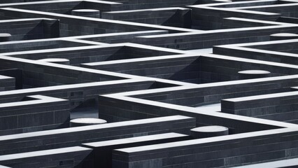 Poster - Abstract Black and White Brick Wall Structure. Seamless Geometric Texture. Solid Stone Surface. Raster Design. 3D Rendering.