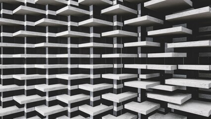 Poster - Abstract Black and White Brick Wall Structure. Seamless Geometric Texture. Solid Stone Surface. Raster Design. 3D Rendering.