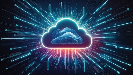 Poster - Abstract Cloud Computing Concept, Cybersecurity, Future Technology, Digital Data Network Connection, Internet Data Storage, Cloud Data Solutions