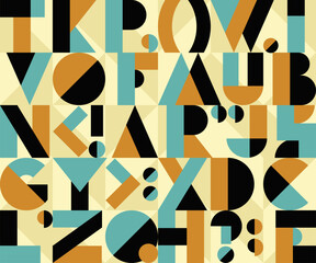 Poster - Seamless pattern with geometric font, random letters from English alphabet. Modern texture with abstract text, typography symbols. Vector background for kids education concept, book or creative poster