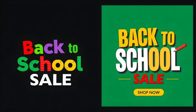 Back to school sale vector set of a poster, banner, colorful title, black and green background, the concept of retail marketing promotion, education , Vector illustration, created with generative ai