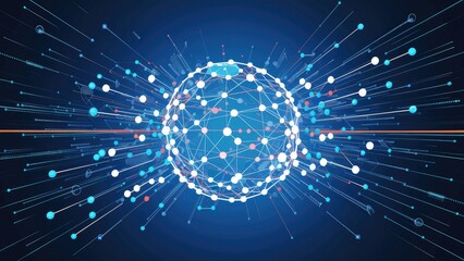 Aufkleber - Abstract Network Connection Visualization with Dynamic Dots, Lines, and Triangles on a Blue Background. Futuristic Digital Technology Concept in 3D Rendering.