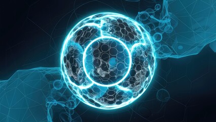 Aufkleber - Abstract Technology Metaball Wireframe with 3D Circles Forming Grid Shapes and Molecular Mesh Surface, Geometric Liquid Blob Outline Design.