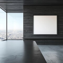 Poster - A mockup frame with a black office interior and drawers and folders