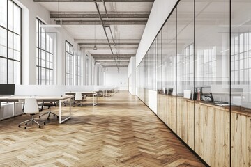 Poster - Corridor with light wood flooring and walls
