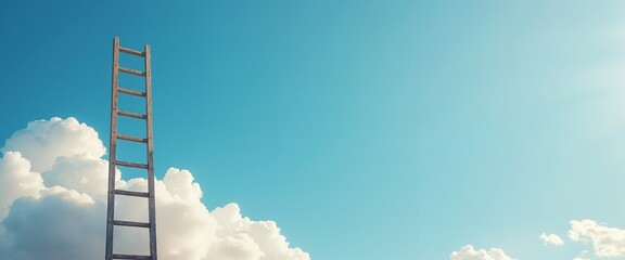 Wall Mural - Ladder to the Sky with Hopeful Symbolism Against Cloudy Blue Background with Copy Space