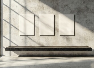 Canvas Print - An interior drawing of a grey living room with a drawer and art decoration, mockup frames