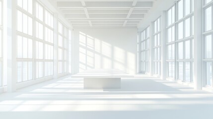 Poster - This is a modern office interior with a white interior and furniture. The meeting table, chairs, and reflective floor are all part of the architecture.