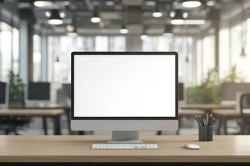 Poster - business interior with computer on table and mockup screen