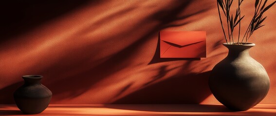 Poster - A minimalist Chinese New Year 2025 wallpaper featuring traditional red envelopes, featuring copyspace.