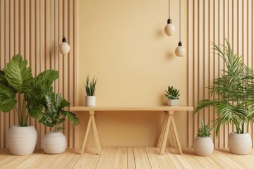 Wall Mural - Interior of a light home office with a chair and table along with a shelf and decoration.