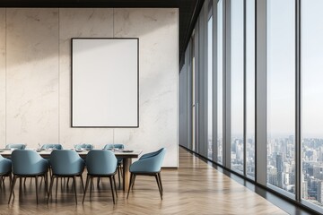 Poster - Home kitchen interior showing dining and cooking area, window. Frame mockup.