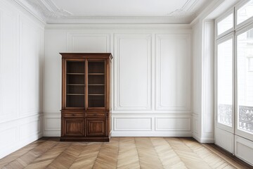 Poster - An empty studio apartment with a panoramic window overlooking the tropics