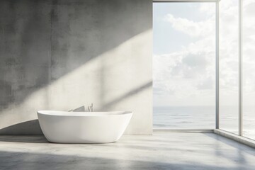 Poster - Hotel bathroom interior with bathtub, sink, and window. Mockup of wall.