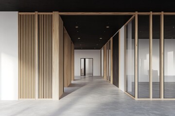 Poster - With a board and chairs, as well as a shelf with documents, this stylish meeting room interior features glass